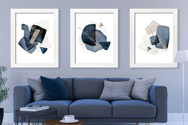 Blue Abstract Art Print Modern Living Room Wall Decor - image 1