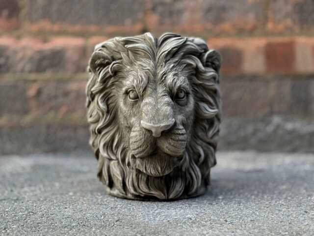 Massive Lion Head Planter Pot Cement Face Flower Stone Sculpture Garden Decor Outdoor Plant Holder Majestic Art - image 1