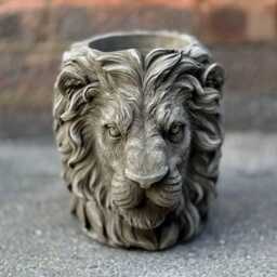 Massive Lion Head Planter Pot Cement Face Flower Stone Sculpture Garden Decor Outdoor Plant Holder Majestic Art - thumbnail 2