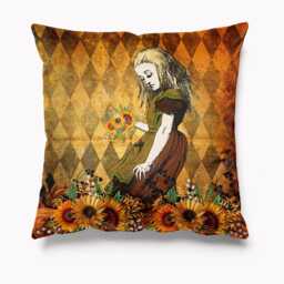 Outdoor Garden Cushion - Alice in Wonderland Sunflowers Autumn Waterproof Water Resistant Cushions Pillows 18 - thumbnail 1