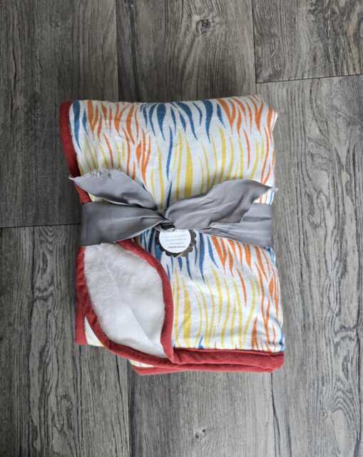 "Tiger Stripe Baby Blanket Plush Minky, Cotton Flannel, 35""x35" - image 1