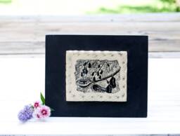 Hand Carved Wild Indigo Tile Art Sgraffito Stoneware, Framed, Tile Art, Handmade Tiles, Hand Painted Tile, Fine Art Ceramics - thumbnail 1