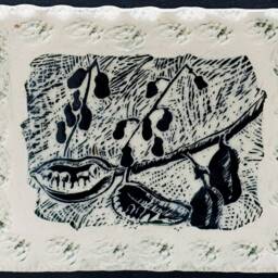 Hand Carved Wild Indigo Tile Art Sgraffito Stoneware, Framed, Tile Art, Handmade Tiles, Hand Painted Tile, Fine Art Ceramics - thumbnail 2