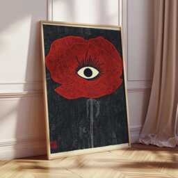 Surreal Red Poppy Art Print, Modern Eye Illustration, Abstract Botanical Poster, Contemporary Graphic Wall Art, Symbolic Home Decor - thumbnail 2