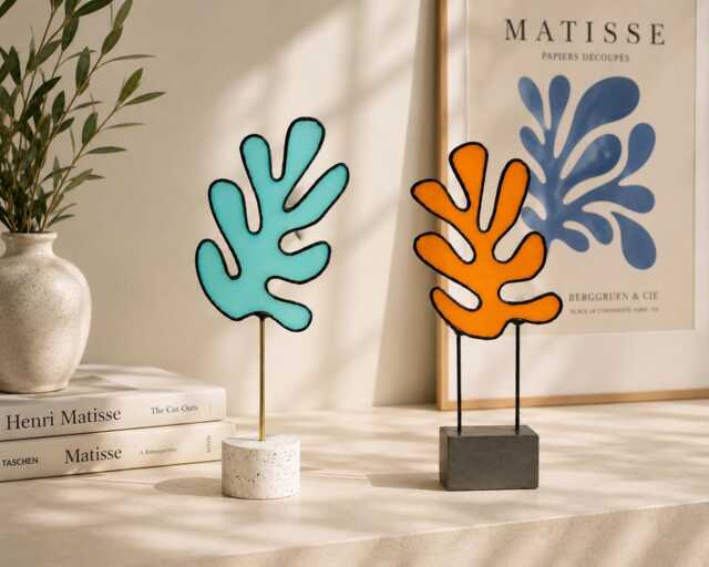 Matisse Inspired Stained Glass Sculpture Modern Abstract Table Art - image 1