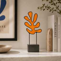 Matisse Inspired Stained Glass Sculpture Modern Abstract Table Art - thumbnail 2