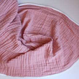 Oversized Muslin Baby Blanket, Blush Swaddle Pom Trim Blanket - thumbnail 3