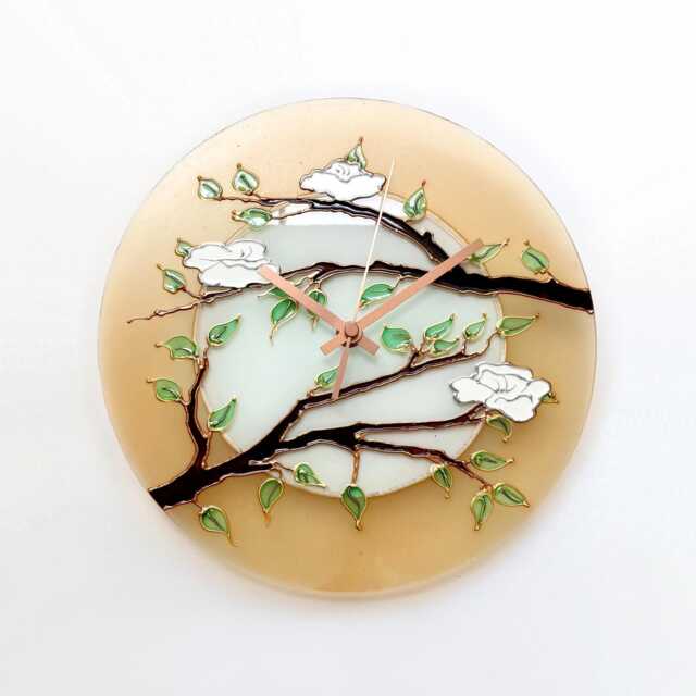 Japanese Cherry Blossom Glass Clock Large Hand-Painted Wall Art - image 1