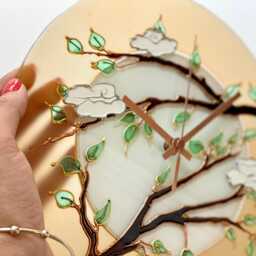 Japanese Cherry Blossom Glass Clock Large Hand-Painted Wall Art - thumbnail 3