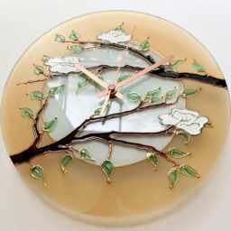 Japanese Cherry Blossom Glass Clock Large Hand-Painted Wall Art - thumbnail 2