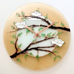 Japanese Cherry Blossom Glass Clock Large Hand-Painted Wall Art - thumbnail 3