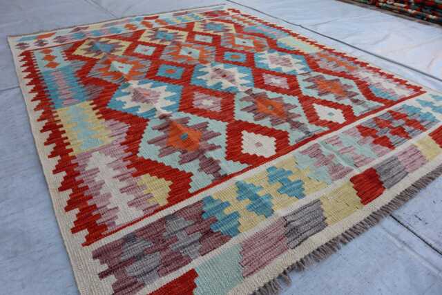 5'1x6'3 Ft New Flatweave Kilim Rug, Turkmen Oriental Rug, Afghan Tribal Maimana Vintage Rug For Bedroom, Livingroom - image 1