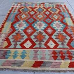 5'1x6'3 Ft New Flatweave Kilim Rug, Turkmen Oriental Rug, Afghan Tribal Maimana Vintage Rug For Bedroom, Livingroom - thumbnail 2