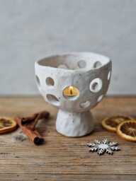 White Candle Holder, Ceramic Tea Light Handbuilt Speckled Candleholder, Tealight Lantern, Christmas Gift - thumbnail 1