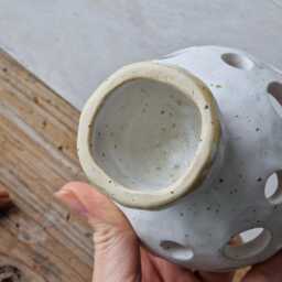 White Candle Holder, Ceramic Tea Light Handbuilt Speckled Candleholder, Tealight Lantern, Christmas Gift - thumbnail 3