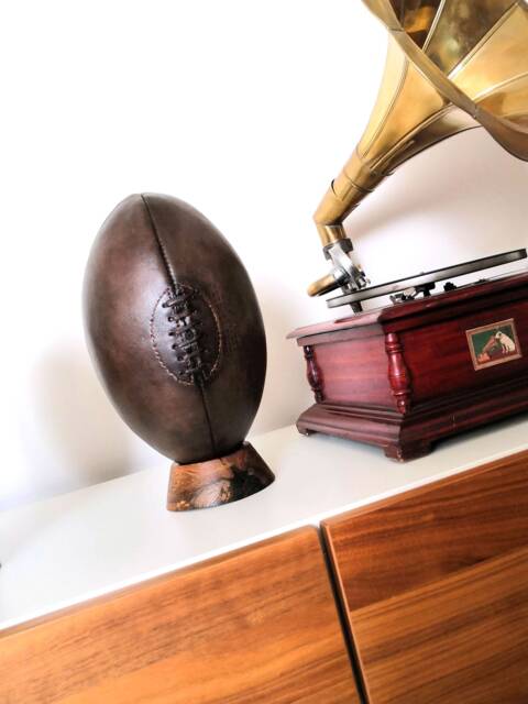 Vintage Leather Rugby Ball Dark Brown - Smoky Tan Black Vegetal Tanning Personalization Gift For Lovers - image 1