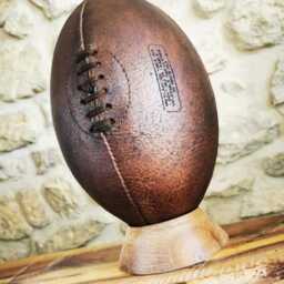 Vintage Leather Rugby Ball Dark Brown - Smoky Tan Black Vegetal Tanning Personalization Gift For Lovers - thumbnail 2
