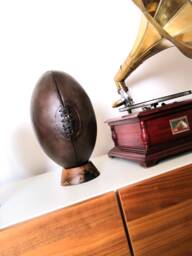 Vintage Leather Rugby Ball Dark Brown - Smoky Tan Black Vegetal Tanning Personalization Gift For Lovers - thumbnail 1