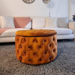 Brand New Customizable Tufted Velvet Round Storage Ottoman With Divided Compartment - Hand Made - thumbnail 2