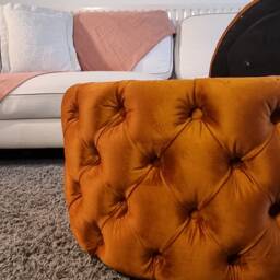 Brand New Customizable Tufted Velvet Round Storage Ottoman With Divided Compartment - Hand Made - thumbnail 3