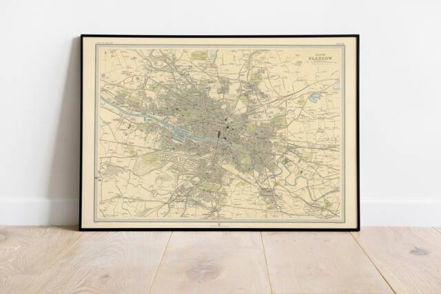 Old Map Of Glasgow, Scotland 1912 - Vintage Poster Wall Art Print Alexander Park Necroplois River Clyde Plan Glasgow - image 1