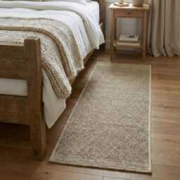 Handwoven Wool Runner Rug - Basket Weave Textured Area Carpet Scandinavian Style - thumbnail 3