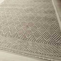 Handwoven Wool Runner Rug - Basket Weave Textured Area Carpet Scandinavian Style - thumbnail 4
