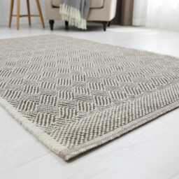 Handwoven Wool Runner Rug - Basket Weave Textured Area Carpet Scandinavian Style - thumbnail 1