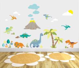Dinosaurs Wall Stickers For Baby Boys Nursery Room, T-Rex, Toddler Decor, Tyrannosaurus Rex, Dino, Kids Wall Art, Stegosaurus, Palm Tree - thumbnail 1