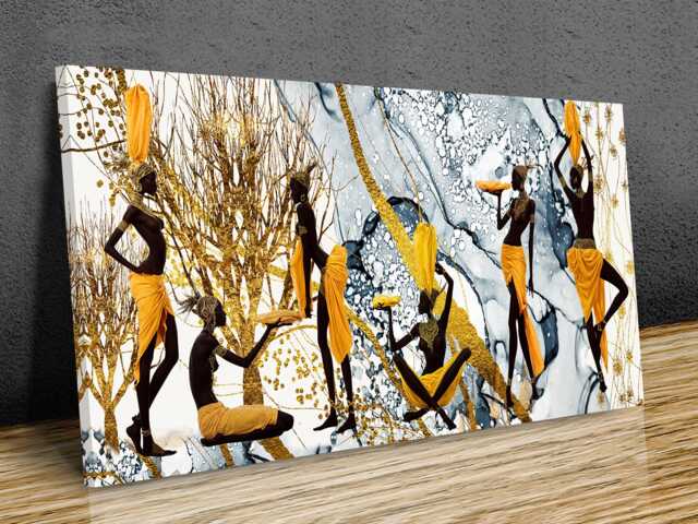 African Women Canvas Print Golden Adornments, Ethnic Cultural Art - image 1