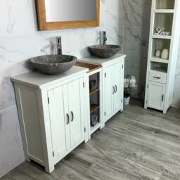 Bathroom Vanity Unit - Sink Washstand Slimline White Painted With Quartz Worktop & Sit On Basins Taps Plugs Included - thumbnail 3
