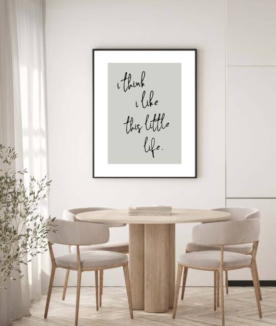 Sage Green Kitchen Dressing Room Bedroom Print Quote, I Think I Like This Little Life Wall Art, Modern Loved Poster Decor Happy - image 1