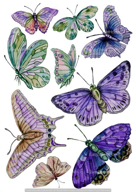 Butterfly Wall Decals 9-Set, Ultra Violet, Furniture Decals, Tile For Bathroom, Kitchen, Living Room - image 1