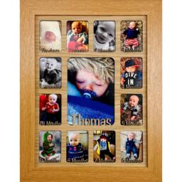 Newborn Baby 1st Year Personalised Photo Frame 1-12 Months - Natural Finish & Blue Insert - thumbnail 3