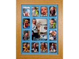 Newborn Baby 1st Year Personalised Photo Frame 1-12 Months - Natural Finish & Blue Insert - thumbnail 1