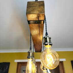 Oak Rustic Wooden Beam Chandelier - Industrial Ceiling Pendant Light For Kitchen Island & Dining Table - thumbnail 3