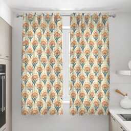 Retro Orange Art Deco Curtains, Mid Century Floral Print Drapes, Geometric Botanical Window Panels, Custom Made To Measure Curtains - thumbnail 3