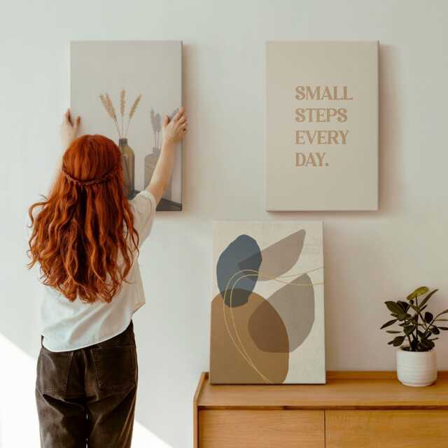 Canvas Art Set Of 3 - Shapes & Natural Accents Included, Brown Wall Art, Abstract Hanging Piece - image 1