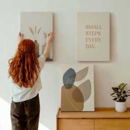 Canvas Art Set Of 3 - Shapes & Natural Accents Included, Brown Wall Art, Abstract Hanging Piece