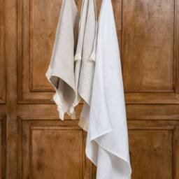 striped Linen Bath Towel With Macrame Fringe, Handmade Beach Towel, Yoga - thumbnail 3