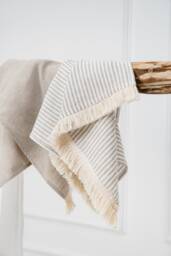 striped Linen Bath Towel With Macrame Fringe, Handmade Beach Towel, Yoga