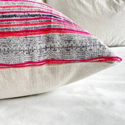 "Vintage Hmong Pillow Cover Hand Block Print Hemp Cushion - 16"" X 26" - thumbnail 3