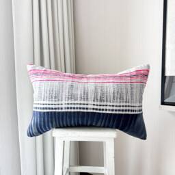 "Vintage Hmong Pillow Cover Hand Block Print Hemp Cushion - 16"" X 26" - thumbnail 4
