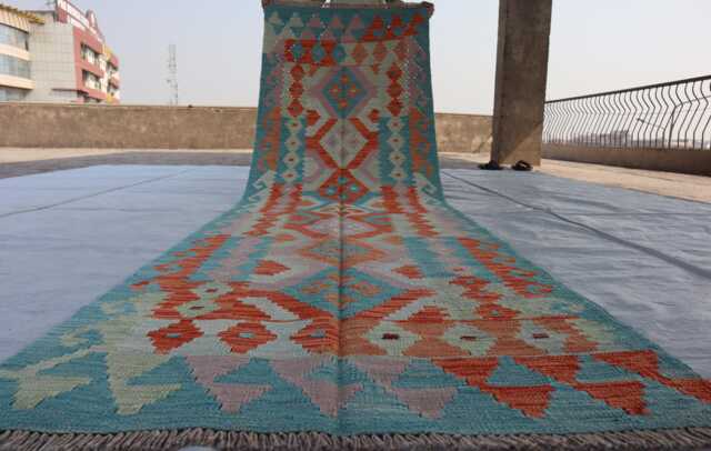 3x10 Ft Stunning Runner Kilim Rug, New Chubi Maimana Afghan Handmade Flatweave Oriental Hallway Rug - image 1