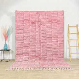 Moroccan Pink Berber Rug, Handwoven Wool Shag Rug With Rectangular Blocks, Authentic Beni Ourain Style Carpet, Large 9x12 Area - thumbnail 1