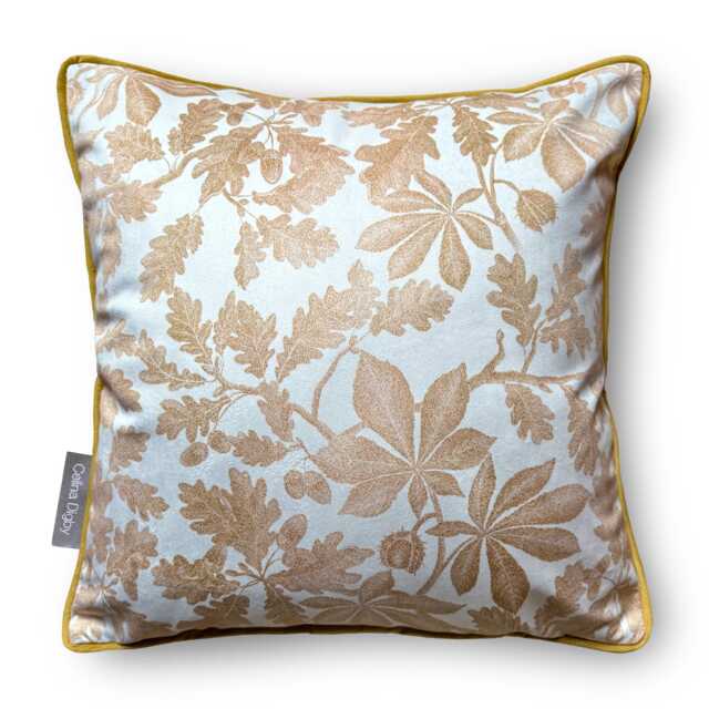 Celina Digby?? Luxury Designer Velvet Cushion Cover Pillow, Floral Design With Gold Piping, Four Seasons Autumn, Cream & Gold, in 2 Sizes - image 1