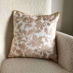 Celina Digby?? Luxury Designer Velvet Cushion Cover Pillow, Floral Design With Gold Piping, Four Seasons Autumn, Cream & Gold, in 2 Sizes - thumbnail 3
