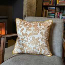 Celina Digby?? Luxury Designer Velvet Cushion Cover Pillow, Floral Design With Gold Piping, Four Seasons Autumn, Cream & Gold, in 2 Sizes - thumbnail 4