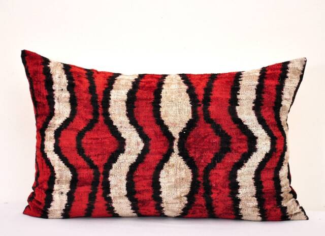 Handmade Red Silk Velvet Ikat Pillow Cover - image 1