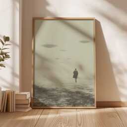 Ufo Encounter Poster, Vintage Sci-Fi Print, Alien Invasion Wall Art, Surreal Black & White Scene, Retro Atmospheric Decor - thumbnail 3